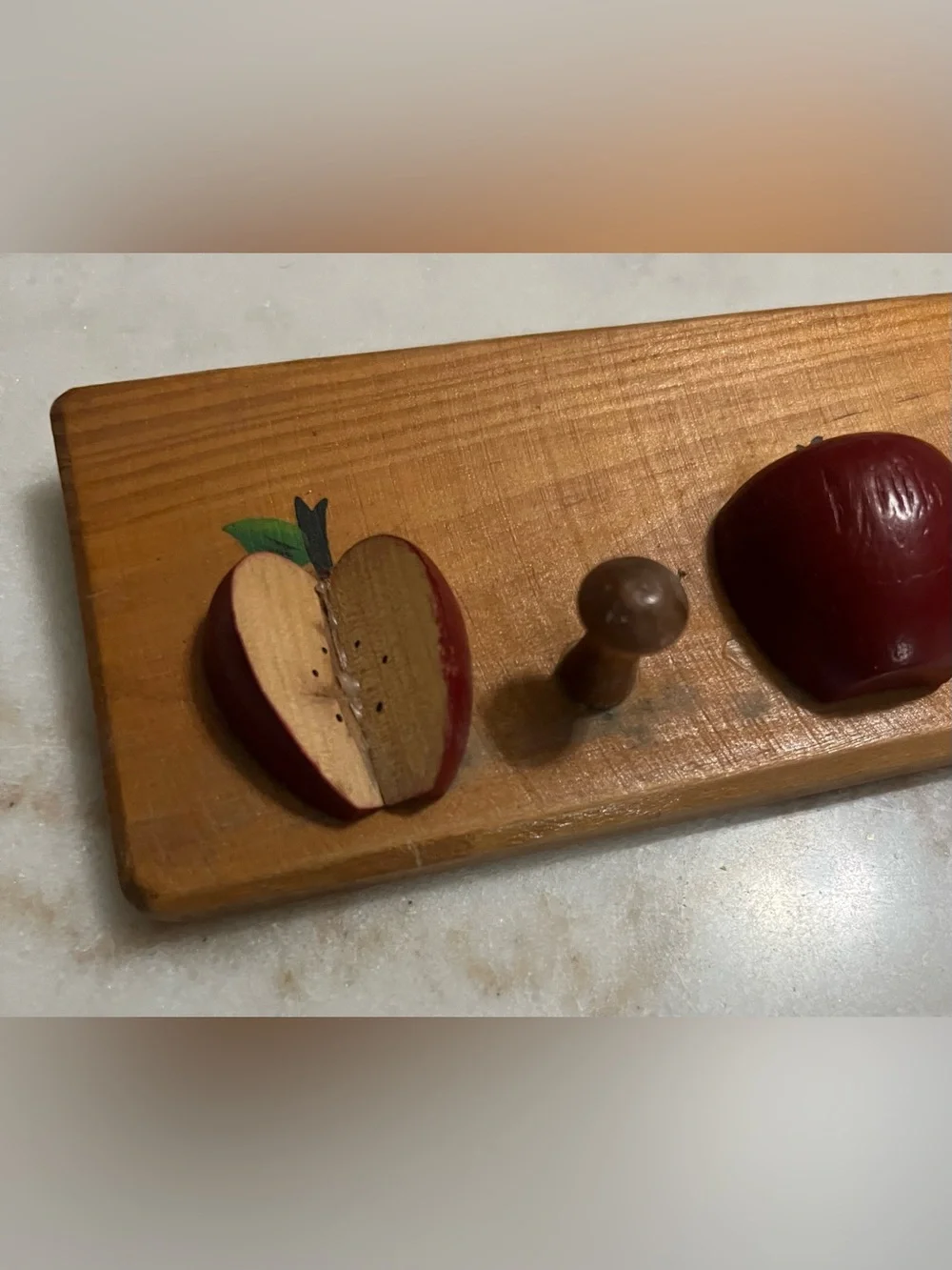 Wooden Apple Wall Hooks - Red and Natural